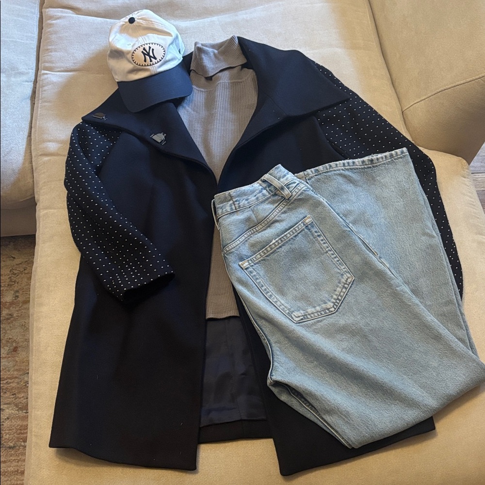 Zara Navy Blue Coat with Studded Sleeves